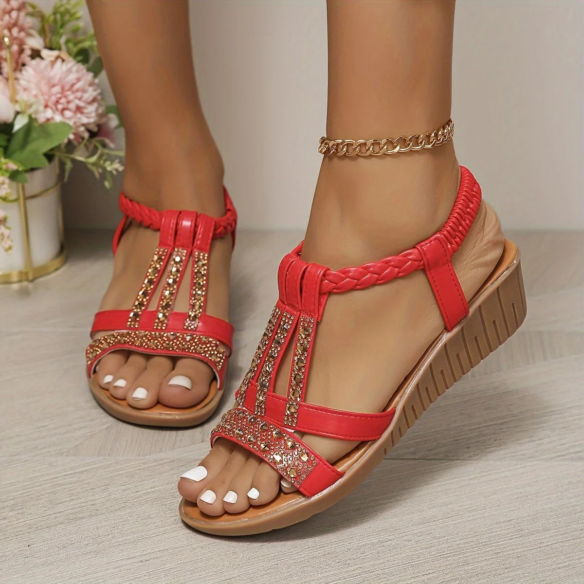 Lucia Glitzer-Sandalette mit Keilabsatz