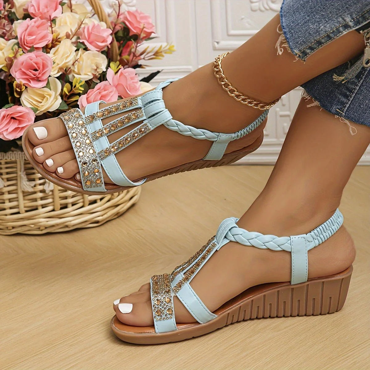 Lucia Glitzer-Sandalette mit Keilabsatz