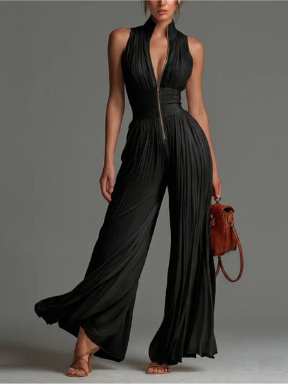 Isabella | Eleganter Plisseekleid-Jumpsuit mit Weitem Bein