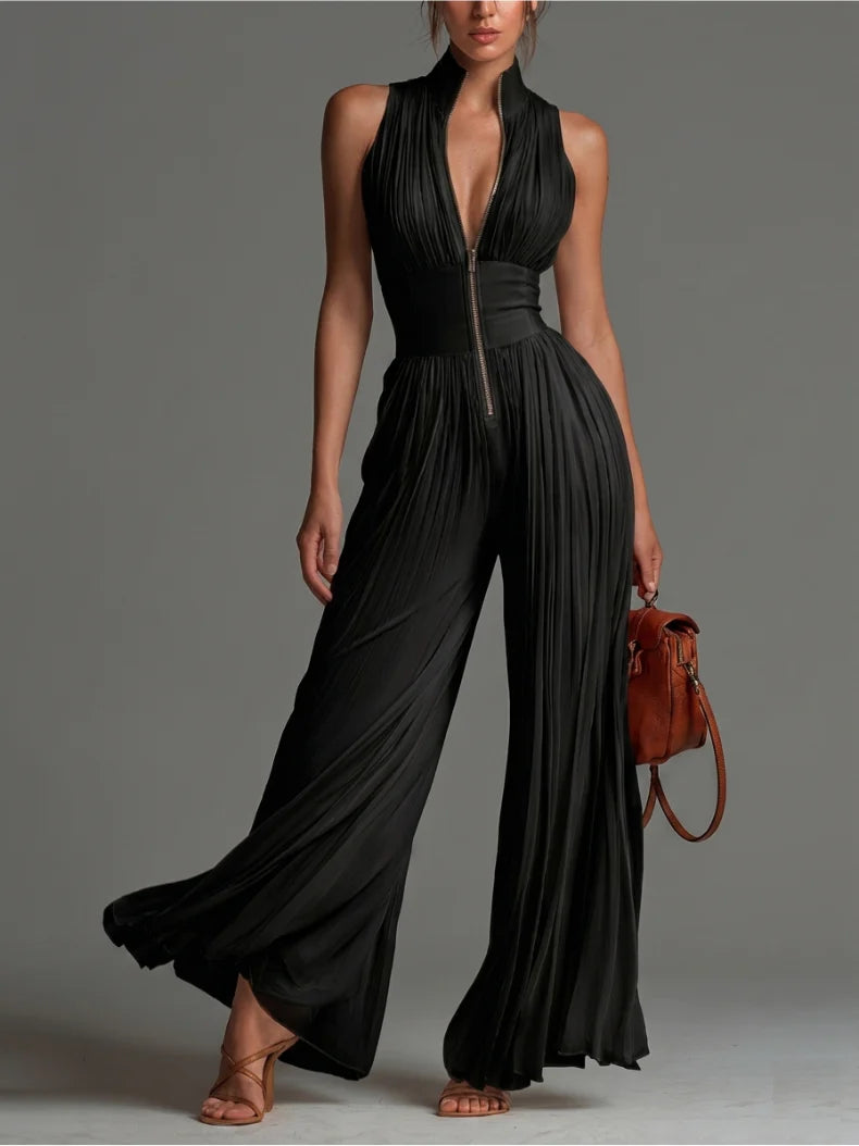 Isabella | Eleganter Plisseekleid-Jumpsuit mit Weitem Bein