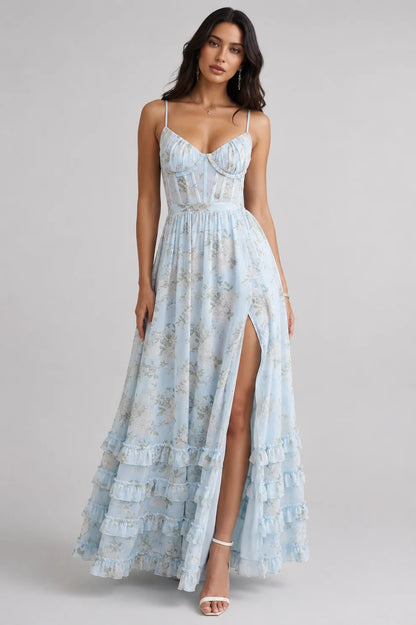 Vivienne | Boho-Maxikleid mit Rüschen & Schlitz