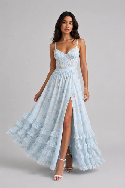 Vivienne | Boho-Maxikleid mit Rüschen & Schlitz
