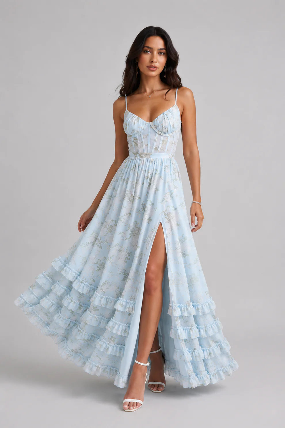 Vivienne | Boho-Maxikleid mit Rüschen & Schlitz