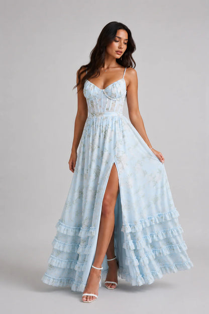 Vivienne | Boho-Maxikleid mit Rüschen & Schlitz