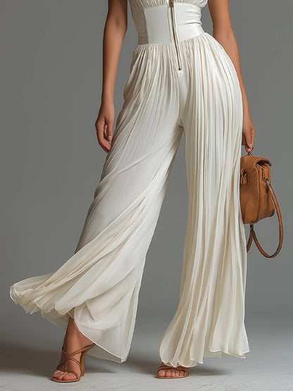Isabella | Eleganter Plisseekleid-Jumpsuit mit Weitem Bein