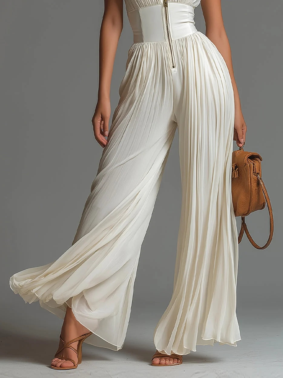 Isabella | Eleganter Plisseekleid-Jumpsuit mit Weitem Bein