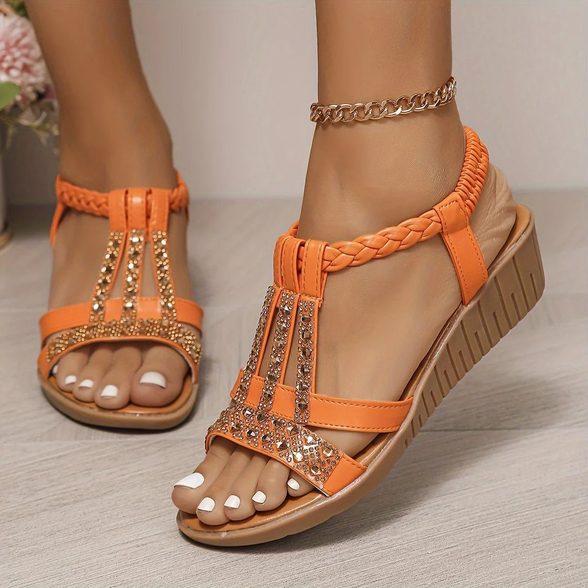 Lucia Glitzer-Sandalette mit Keilabsatz