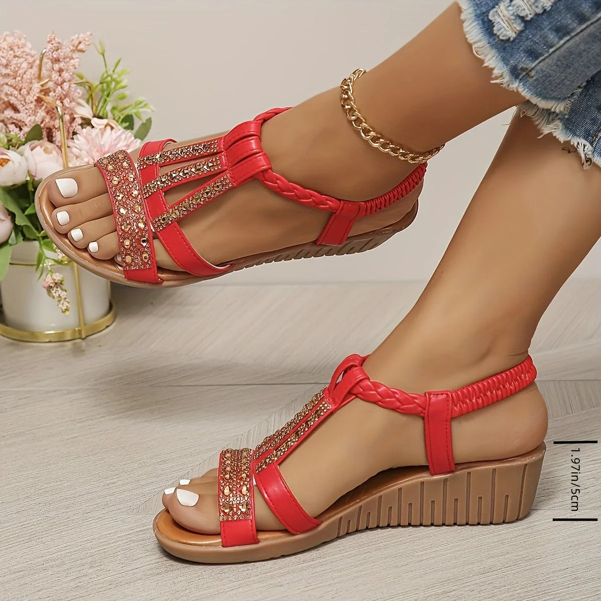 Lucia Glitzer-Sandalette mit Keilabsatz