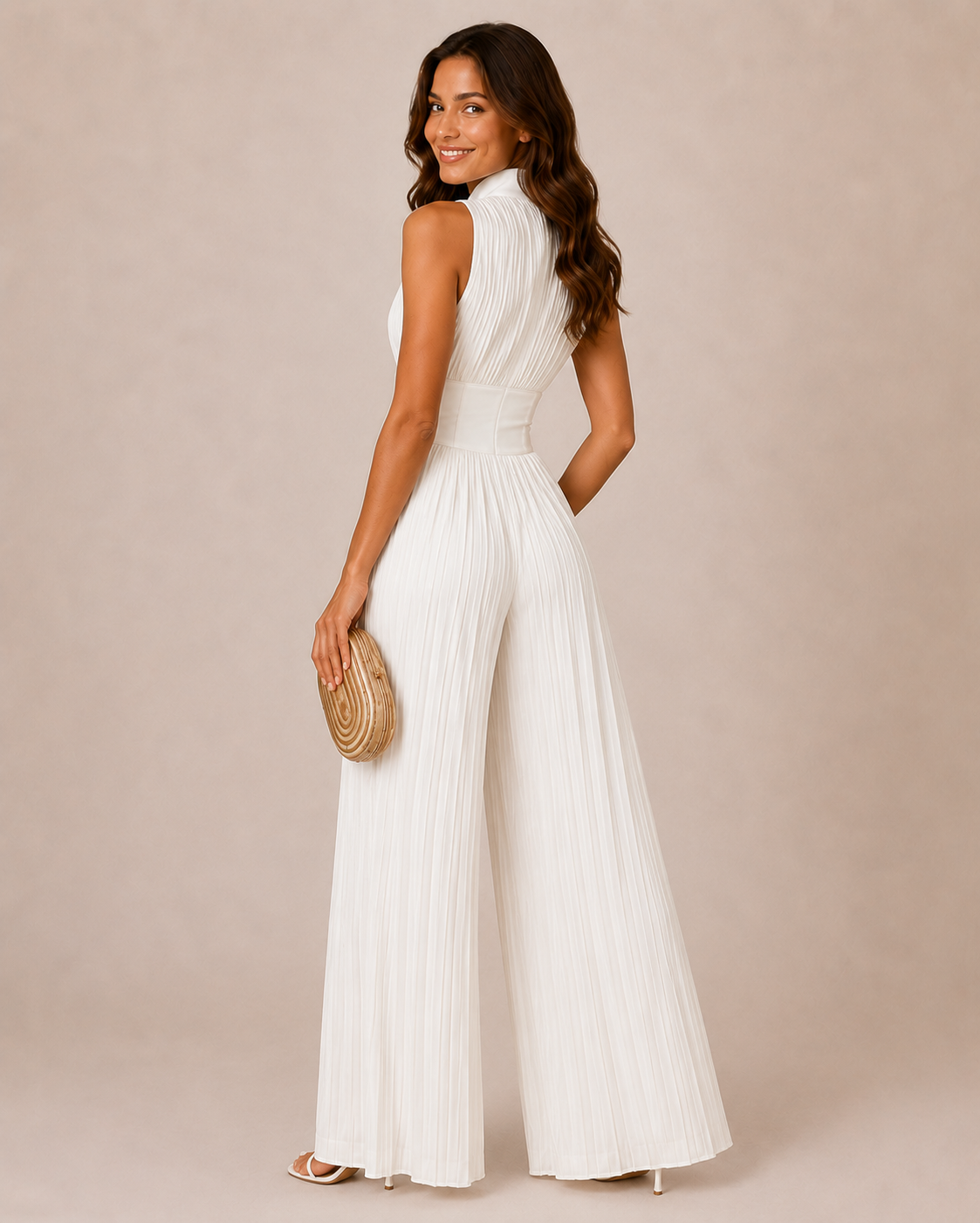 Isabella | Eleganter Plisseekleid-Jumpsuit mit Weitem Bein