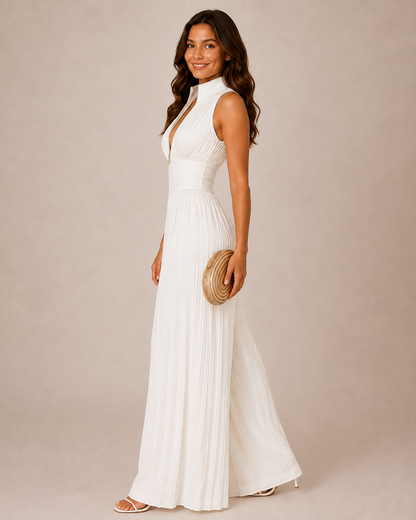 Isabella | Eleganter Plisseekleid-Jumpsuit mit Weitem Bein